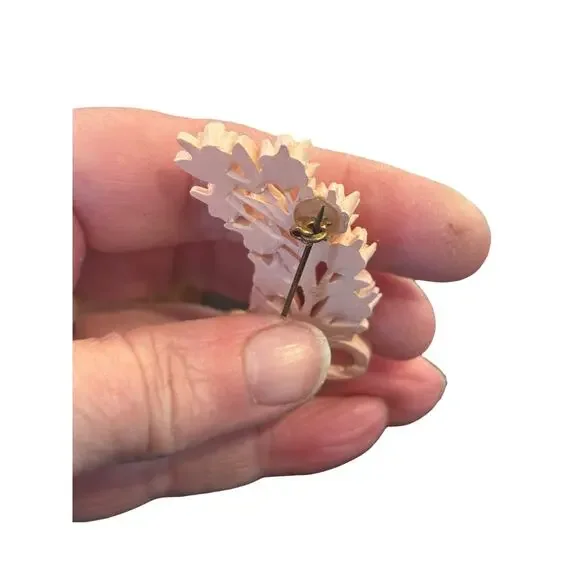 Vintage Carved Celluloid Floral Brooch Peach Rose Spray 1930s 1940s Pin - Picture 2 of 10
